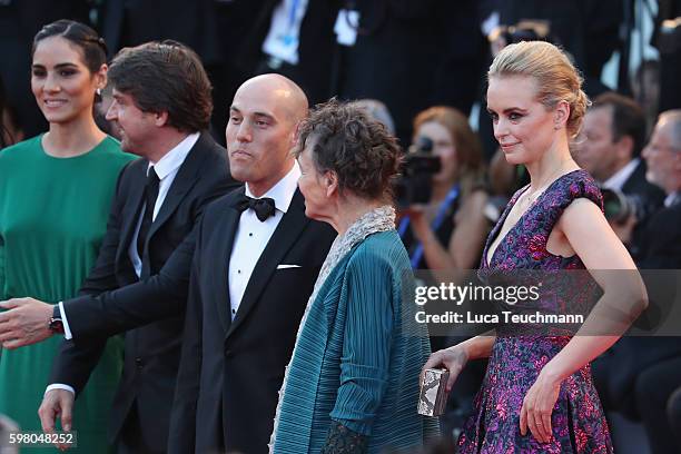 Jury members Lorenzo Vigas, Joshua Oppenheimer, Laurie Anderson and Nina Hoss attend the opening ceremony and premiere of 'La La Land' during the...