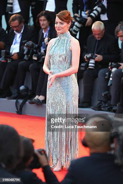 Emma Stone attends the opening ceremony and premiere of 'La La Land' during the 73rd Venice Film Festival at Sala Grande on August 31, 2016 in...