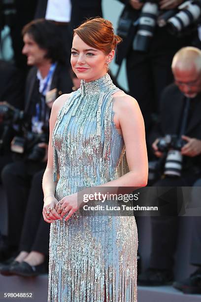 Emma Stone attends the opening ceremony and premiere of 'La La Land' during the 73rd Venice Film Festival at Sala Grande on August 31, 2016 in...