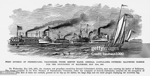 Pennsylvania Volunteers Entering Baltimore Harbor 1861 Civil War Engraving High-Res Vector Graphic