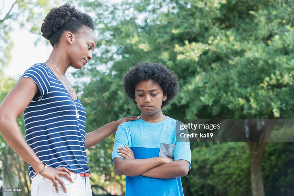 African American mother with mixed race son, parenting