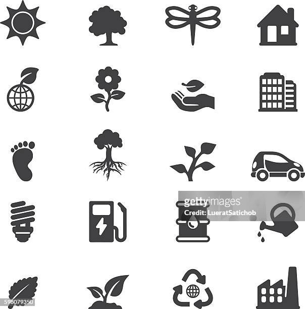 ecology silhouette 20 icons | eps10 - dragon fly stock illustrations