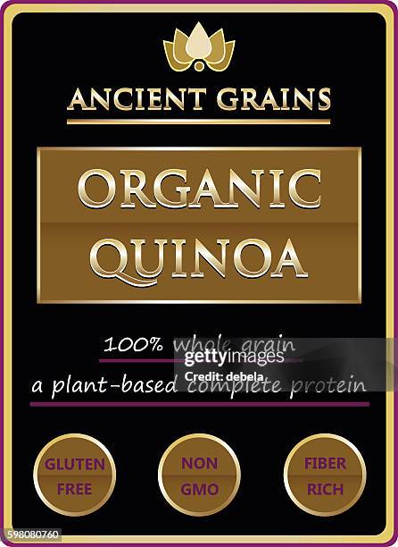 ancient grains organic quinoa label - quinoa stock illustrations