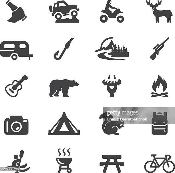 stockillustraties, clipart, cartoons en iconen met outdoors and adventure silhouette 20 icons| eps10 - canoeing and kayaking