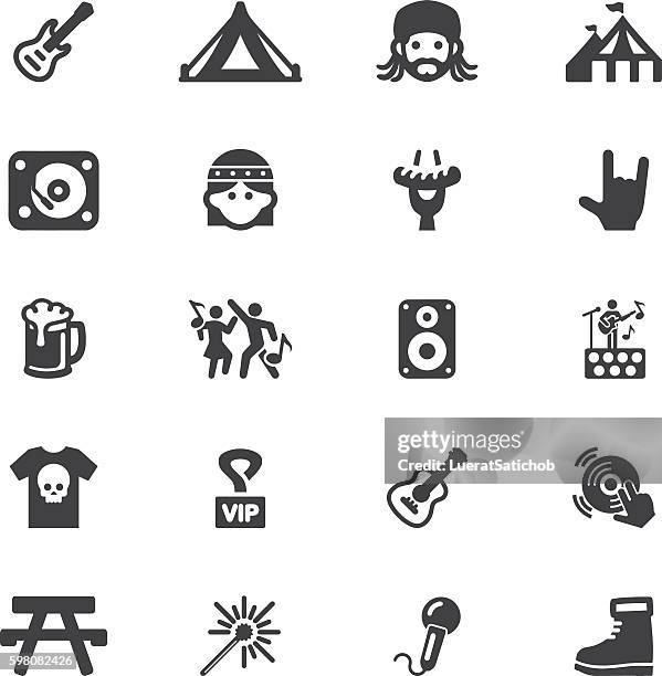 concert festival event silhouette 20 icons | eps10 - singer icon stock illustrations