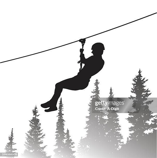 illustrazioni stock, clip art, cartoni animati e icone di tendenza di emozionante avventura zip line - steel cable