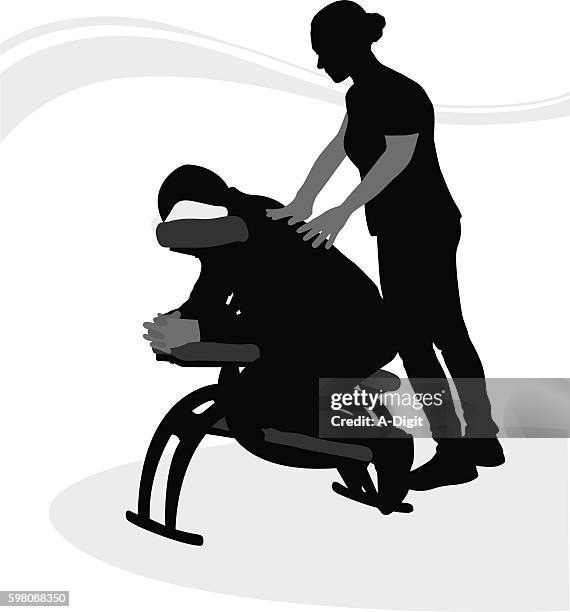 beruhigende massage nach der arbeit - massagestuhl stock-grafiken, -clipart, -cartoons und -symbole