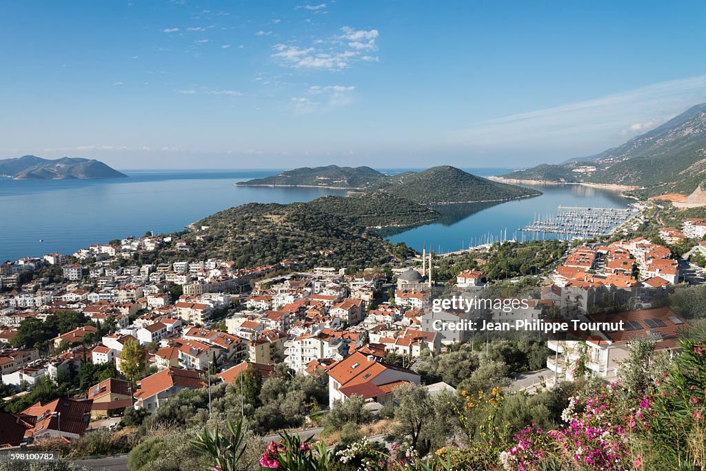 Panoramic view of the coastal town of Kas, Lycia, Southern Turkey