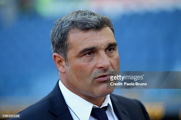 Lazio Team Manager Angelo Peruzzi looks on during the Serie A match between SS Lazio and Juventus FC at Stadio Olimpico on August 27, 2016 in Rome,...