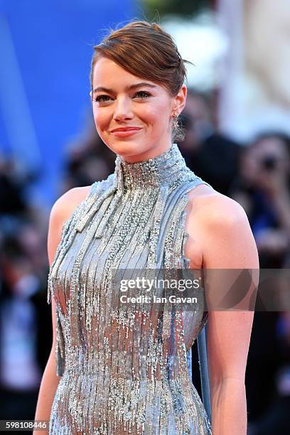 Emma Stone attends the opening ceremony and premiere of 'La La Land' during the 73rd Venice Film Festival at Sala Grande on August 31, 2016 in...