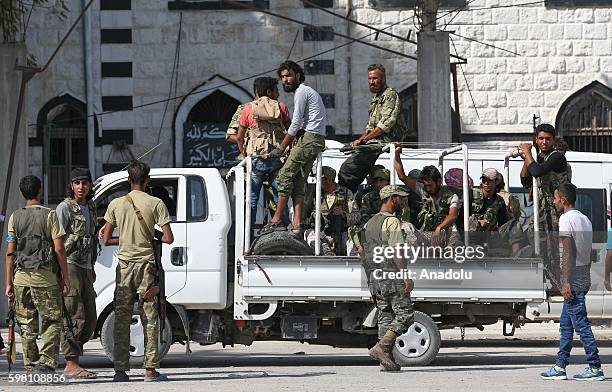 Syrian people are seen in Jarabulus District of Aleppo, Syria after the district's centrum freed from Daesh terrorists during the "Operation...