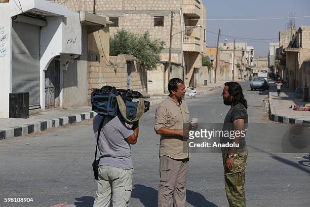 Press members are seen on duty as life goes back to normal in Jarabulus District of Aleppo, Syria after the district's centrum freed from Daesh...