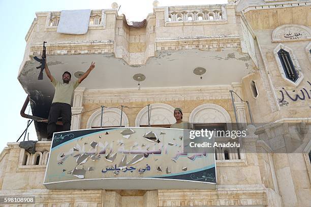 Syrian people are seen in Jarabulus District of Aleppo, Syria after the district's centrum freed from Daesh terrorists during the "Operation...