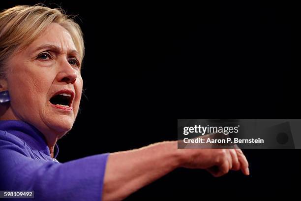 Democratic presidential nominee Hillary Clinton speaks at the American Legion Convention August 31, 2016 in Cincinnati, Ohio. Clinton spoke about her...