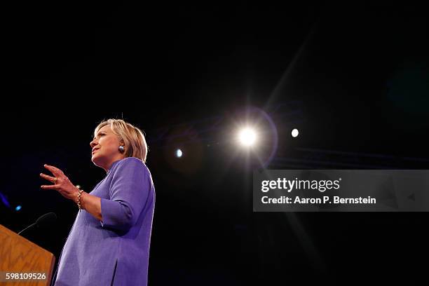 Democratic presidential nominee Hillary Clinton speaks at the American Legion Convention August 31, 2016 in Cincinnati, Ohio. Clinton spoke about her...