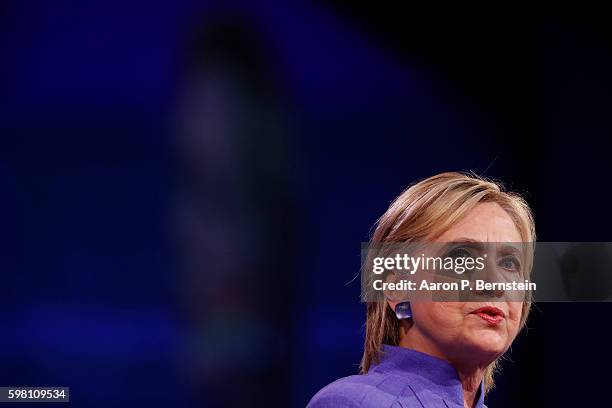 Democratic presidential nominee Hillary Clinton speaks at the American Legion Convention August 31, 2016 in Cincinnati, Ohio. Clinton spoke about her...