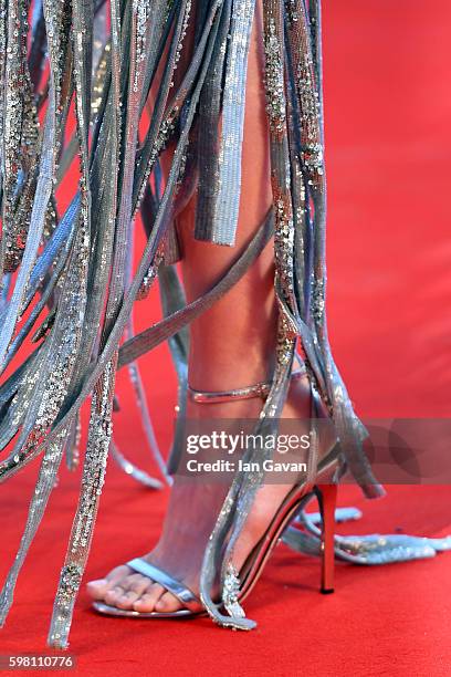 Emma Stone, shoe detail, attends the opening ceremony and premiere of 'La La Land' during the 73rd Venice Film Festival at Sala Grande on August 31,...