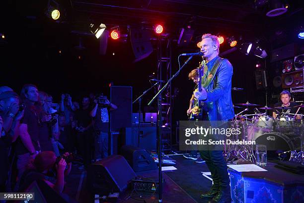 Musician Sting performs onstage during KROQ's Breakfast with Kevin and Bean at the Red Bull Sound Space on August 31, 2016 in Los Angeles, California.