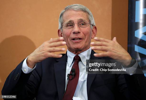 The U.S. National Institutes of Allergy and Infectious Disease Director Dr. Anthony Fauci participates in a panel discussion on the Zika virus at the...