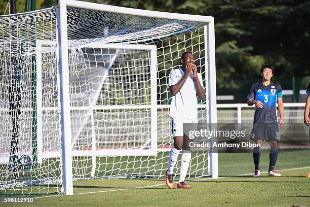 Marcus Thuram of France looks dejected during the international friendly u20 match between France and Japan at Centre National du Football on August...