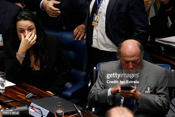 Advocate Miguel Reale and Janaina Paschoal attend the impeachment proceedings of President Dilma Rousseff August 31, 2016 in Brasilia, Brazil. The...