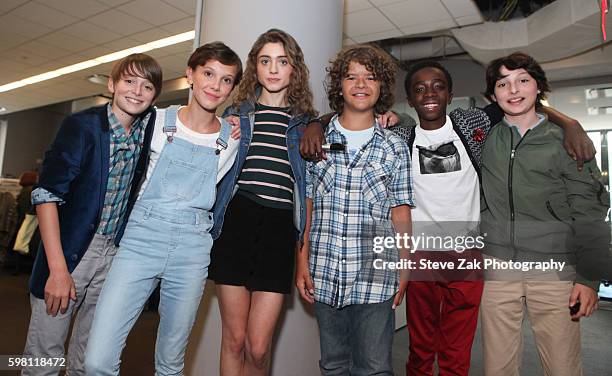 Noah Schnapp. Millie Bobby Brown, Natalia Dyer, Gaten Matarazzo, Caleb McLaughlin and Finn Wolfhard attend Build series to discuss "Stranger Things"...