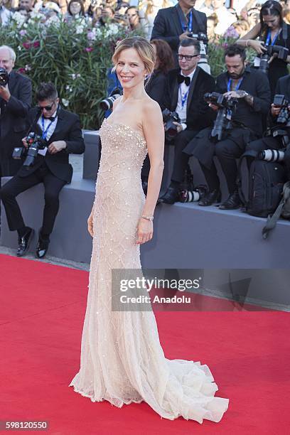 Actress Sonia Bergamasco, patroness of the festival , attends the red carpet of Damien Chazelle's movie "La La Land" during Opening Ceremony of the...