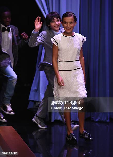 Finn Wolfhard, Millie Bobby Brown, Gaten Matarazzo and Caleb McLaughlin Visit "The Tonight Show Starring Jimmy Fallon" at Rockefeller Center on...