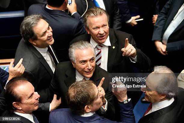 Michel Temer is sworn in as Interim President following the impeachment of President Dilma Rousseff August 31, 2016 in Brasilia, Brazil. The...