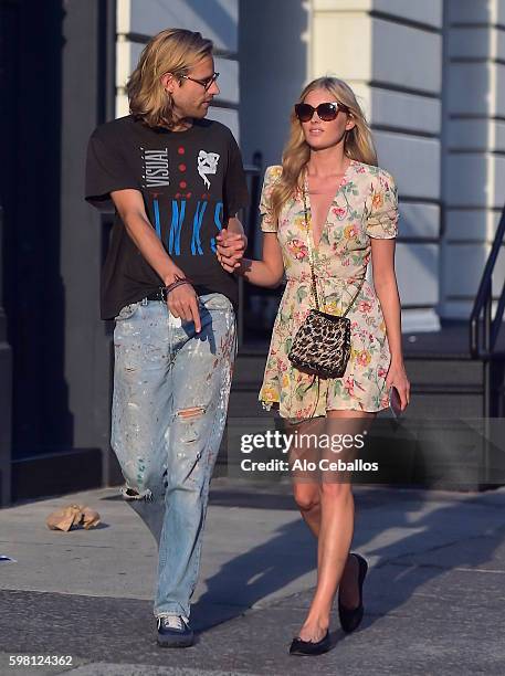 Tom Daly and Elsa Hosk are seen in Tribeca on August 31, 2016 in New York City.