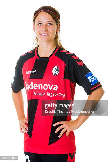 Sylvia Arnold of SC Freiburg poses during the Allianz Women's Bundesliga Club Tour on August 31, 2016 in Freiburg im Breisgau, Germany.