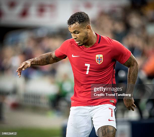 Joshua King of Norway during the match between Norway and Belarus at Ullevaal Stadion on August 31, 2016 in Oslo, Norway.