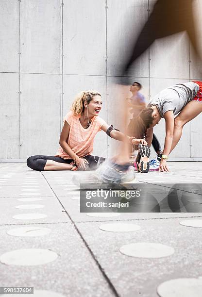 group of friends working out together - blurred motion bildbanksfoton och bilder