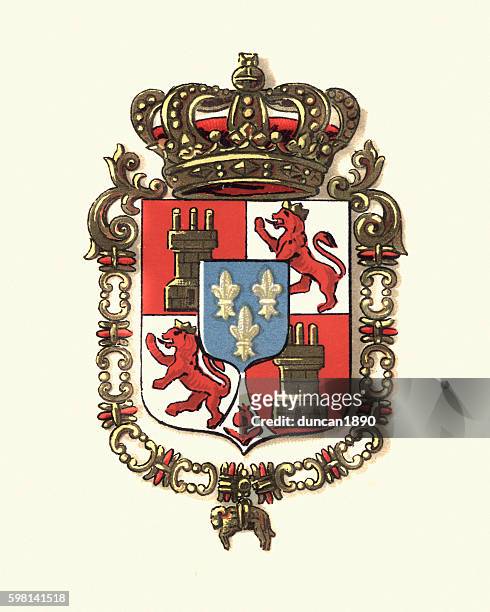 coat of arms of spain, 1898 - spanish culture 幅插畫檔、美工圖案、卡通及圖標