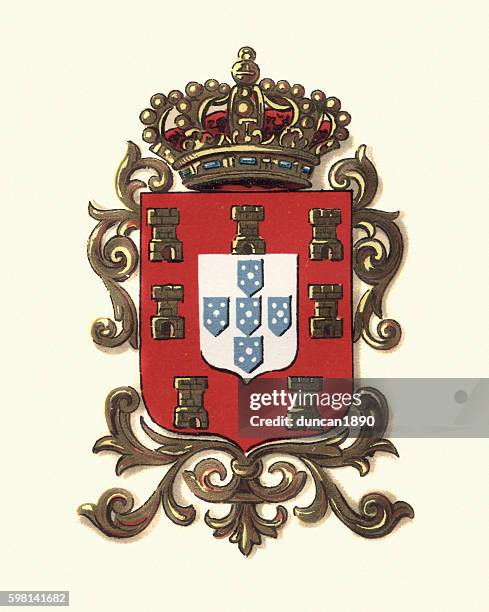 ilustraciones, imágenes clip art, dibujos animados e iconos de stock de escudo de portugal, 1898 - portuguese culture