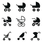 Baby stroller vector icons.