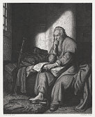 Apostle Paul in prison, copper engraving after Rembrandt, published c.1880