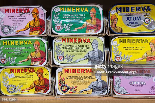 collection of different brands of canned sardines - stacked canned food stock pictures, royalty-free photos & images