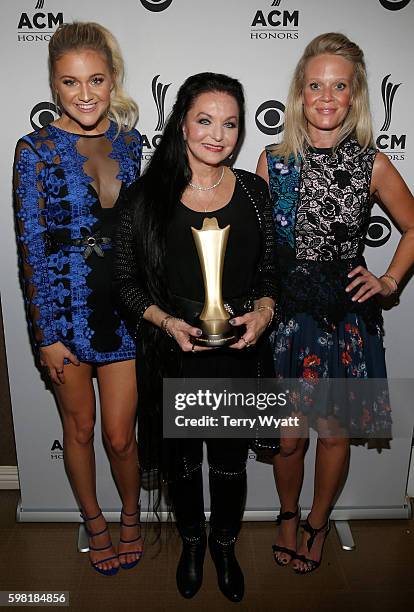 Singer-songwriter Kelsea Ballerini, honoree Crystal Gayle, and ACM's Tiffany Moon attend the 10th Annual ACM Honors at the Ryman Auditorium on August...