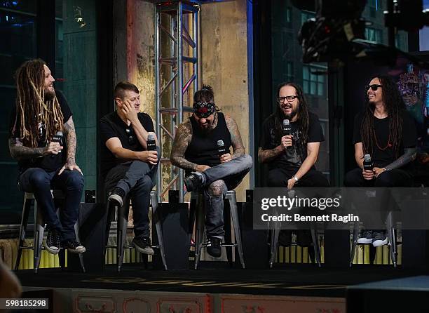 Brian Welch, Reggie Arvizu, Ray Luzier, Jonathan Davis, and James Murky Shaffer attend the BUILD Series presents Korn discusses "The Serenity of...