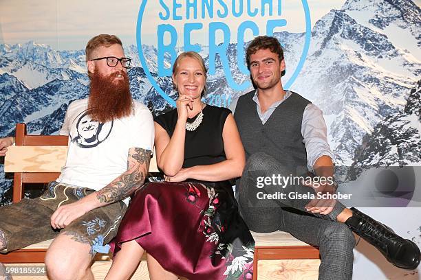 Franz Keilhofer, Stefanie von Poser and Model George Alsford during the KONEN fall/winter season opening on August 31, 2016 in Munich, Germany.