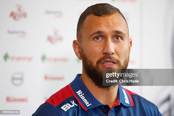 Quade Cooper speaks to media during a Queensland Reds media opportunity at Ballymore Stadium on September 1, 2016 in Brisbane, Australia.