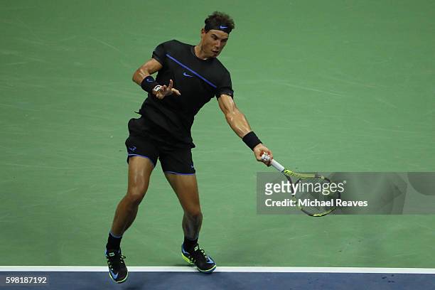 Rafael Nadal of Spain returns a shot to Andreas Seppi of Italy during his second round Men's Singles match on Day Three of the 2016 US Open at the...