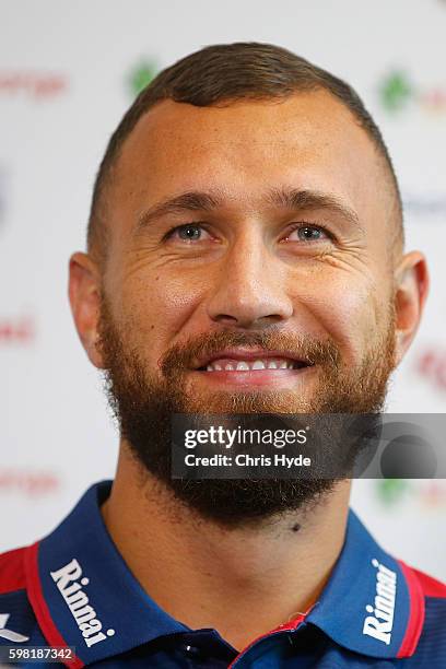 Quade Cooper speaks to media during a Queensland Reds media opportunity at Ballymore Stadium on September 1, 2016 in Brisbane, Australia.