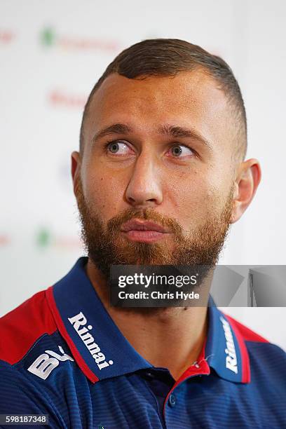 Quade Cooper speaks to media during a Queensland Reds media opportunity at Ballymore Stadium on September 1, 2016 in Brisbane, Australia.