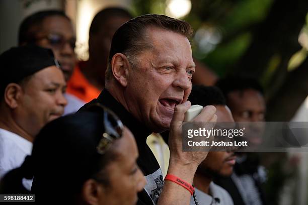 Father Pfleger of St. Sabina Church leads demonstrators as they protest the recent uptick in homicides across the city on August 31, 2016 in Chicago,...
