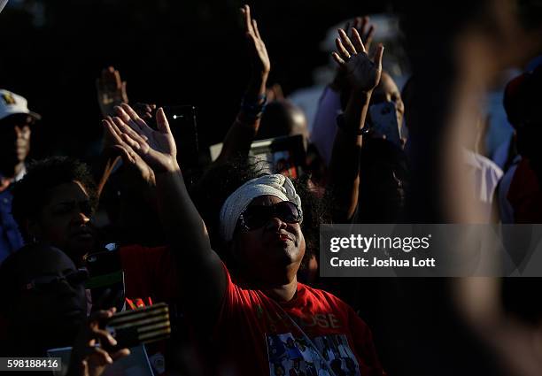 Demonstrators protest the recent uptick in homicides across the city on August 31, 2016 in Chicago, Illinois. Chicago has seen over 80 people killed...