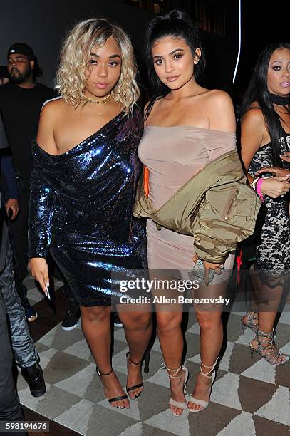 Designer Jordyn Woods and Kylie Jenner attend Boohoo X Jordyn Woods Fashion Event at NeueHouse Hollywood on August 31, 2016 in Los Angeles,...