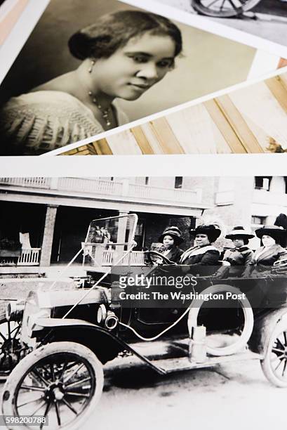 On the bottom is a picture of Madam C.J. Walker driving a car outside of her Indianapolis home in 1912. On the top is the Iconic photo of her taken...