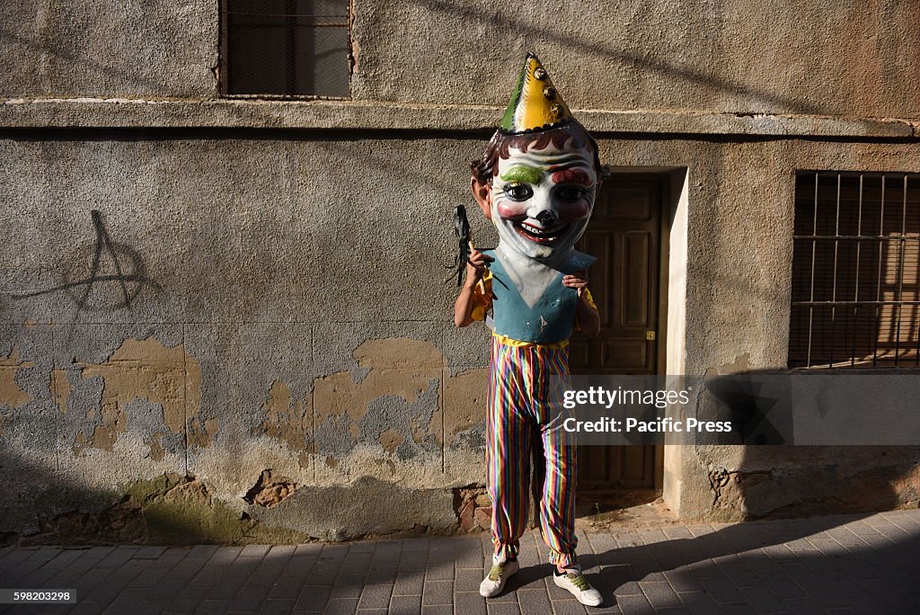 A costumed figure 'Cabezudo' (Big head) pictured during the...